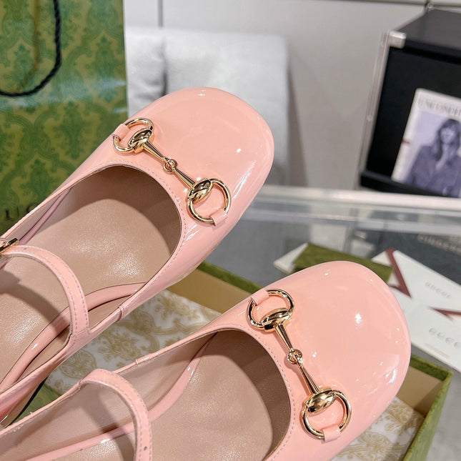 HORSEBIT MARY JANE HEEL IN LIGHT PINK CALFSKIN GOLD HARDWARE