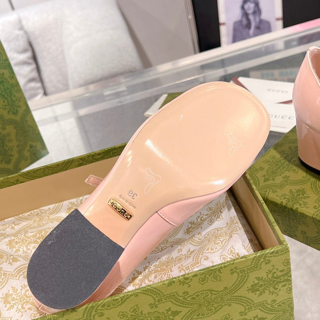 HORSEBIT MARY JANE HEEL IN LIGHT PINK CALFSKIN GOLD HARDWARE