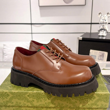 GG LACE-UP LOAFER WITH WEB IN CARAMEL BROWN SHINY LEATHER