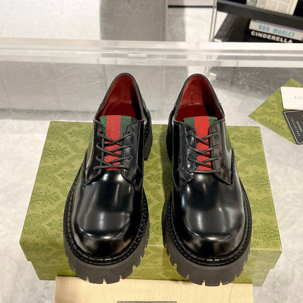 GG LACE-UP LOAFER WITH WEB IN BLACK SHINY LEATHER