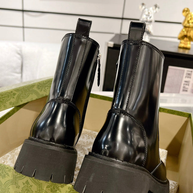 GG WEB ANKLE BOOTS IN BLACK CALFSKIN