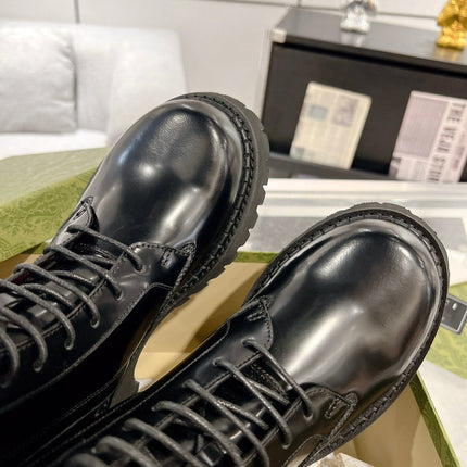 GG WEB ANKLE BOOTS IN BLACK CALFSKIN