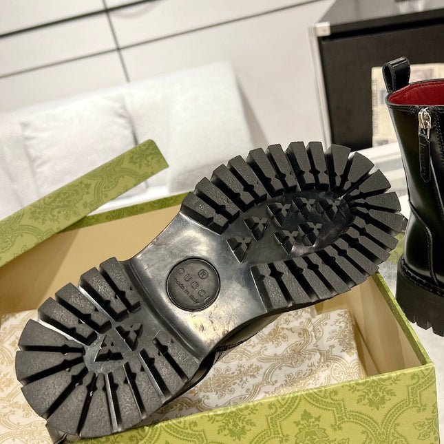 GG WEB ANKLE BOOTS IN BLACK CALFSKIN