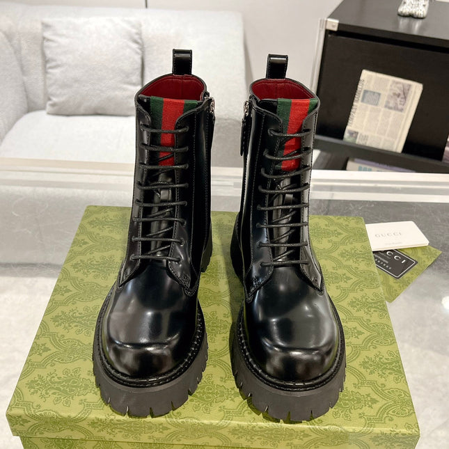 GG WEB ANKLE BOOTS IN BLACK CALFSKIN