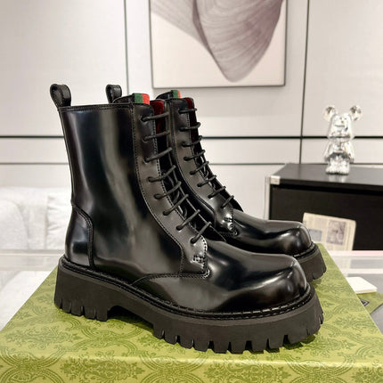 GG WEB ANKLE BOOTS IN BLACK CALFSKIN