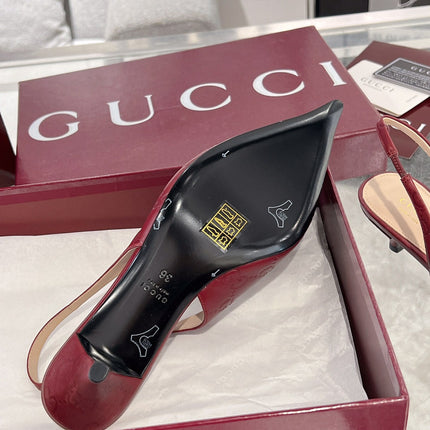 GG MID-HIGH SLINGBACK 4.5 CM IN WINE RED GLOSSY EMBOSSED SUEDE AND SHEEPSKIN LINING