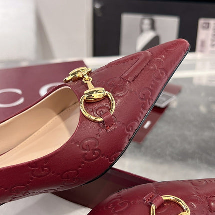 GG MID-HIGH SLINGBACK 4.5 CM IN WINE RED GLOSSY EMBOSSED SUEDE AND SHEEPSKIN LINING