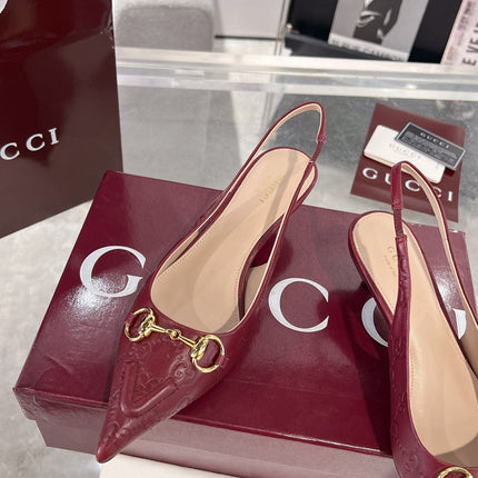 GG MID-HIGH SLINGBACK 4.5 CM IN WINE RED GLOSSY EMBOSSED SUEDE AND SHEEPSKIN LINING