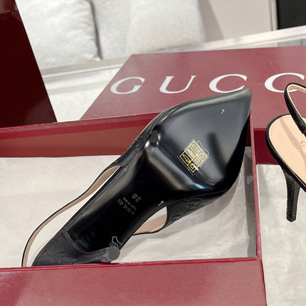 GG HIGH SLINGBACK 10.5 CM IN BLACK GLOSSY EMBOSSED SUEDE AND SHEEPSKIN LINING