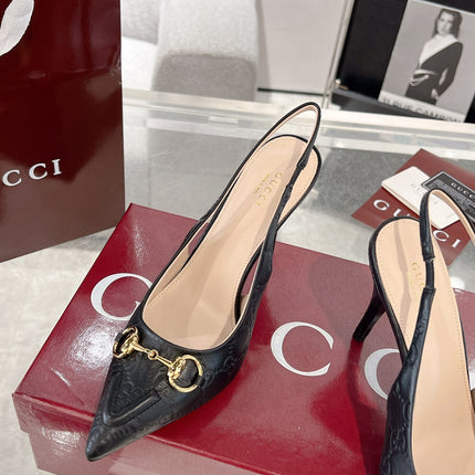 GG HIGH SLINGBACK 10.5 CM IN BLACK GLOSSY EMBOSSED SUEDE AND SHEEPSKIN LINING