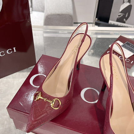 GG HIGH SLINGBACK 10.5 CM IN WINE RED GLOSSY EMBOSSED SUEDE AND SHEEPSKIN LINING