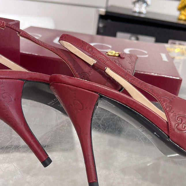 GG HIGH SLINGBACK 10.5 CM IN WINE RED GLOSSY EMBOSSED SUEDE AND SHEEPSKIN LINING