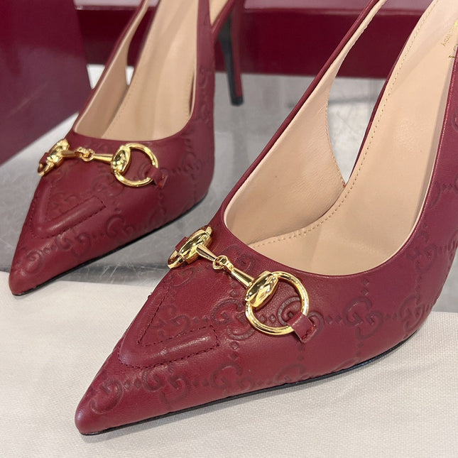 GG HIGH SLINGBACK 10.5 CM IN WINE RED GLOSSY EMBOSSED SUEDE AND SHEEPSKIN LINING