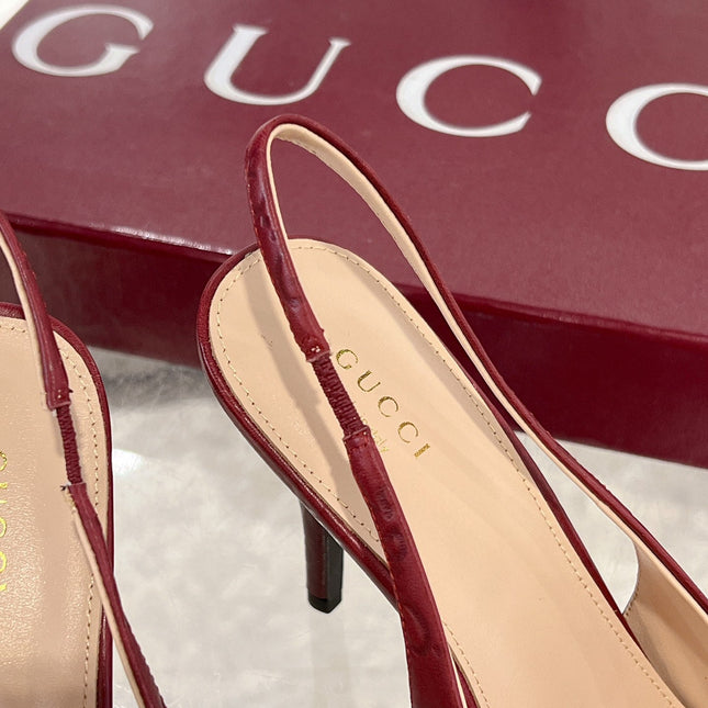 GG HIGH SLINGBACK 10.5 CM IN WINE RED GLOSSY EMBOSSED SUEDE AND SHEEPSKIN LINING