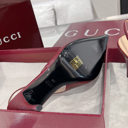 GG HIGH SLINGBACK 10.5 CM IN WINE RED GLOSSY EMBOSSED SUEDE AND SHEEPSKIN LINING