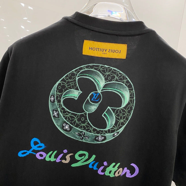 LV T-SHIRT BLACK COTTON HAND-PAINTED LOGO 238850