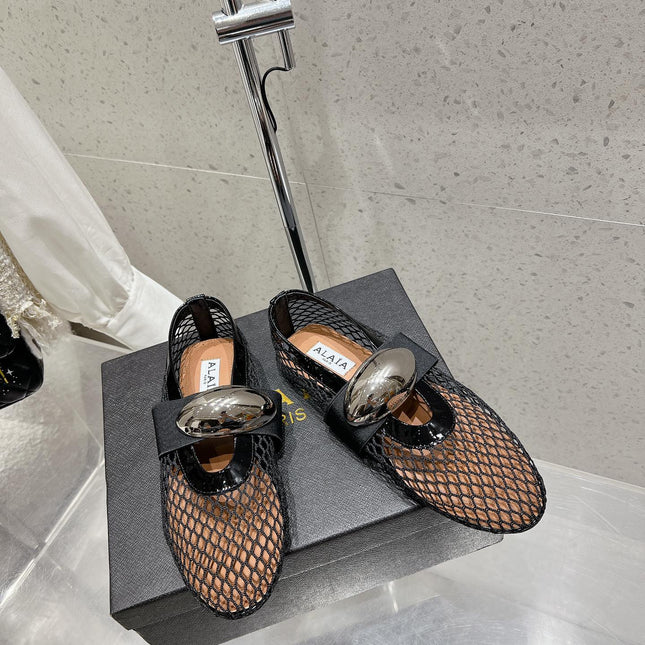 ALAIA MARY JANE SHOES IN BLACK MESH WITH BLACK - TONED HARDWARE