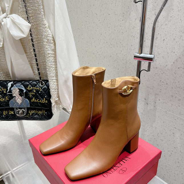 VLOGO SIGNATURE COPPER BROWN CALFSKIN ANKLE BOOT 75 MM