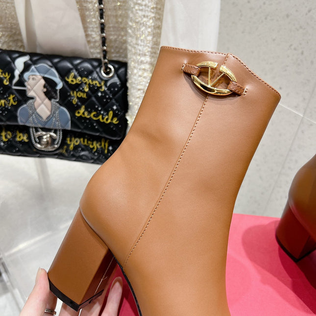 VLOGO SIGNATURE COPPER BROWN CALFSKIN ANKLE BOOT 75 MM