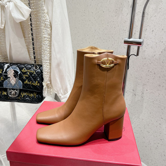 VLOGO SIGNATURE COPPER BROWN CALFSKIN ANKLE BOOT 75 MM