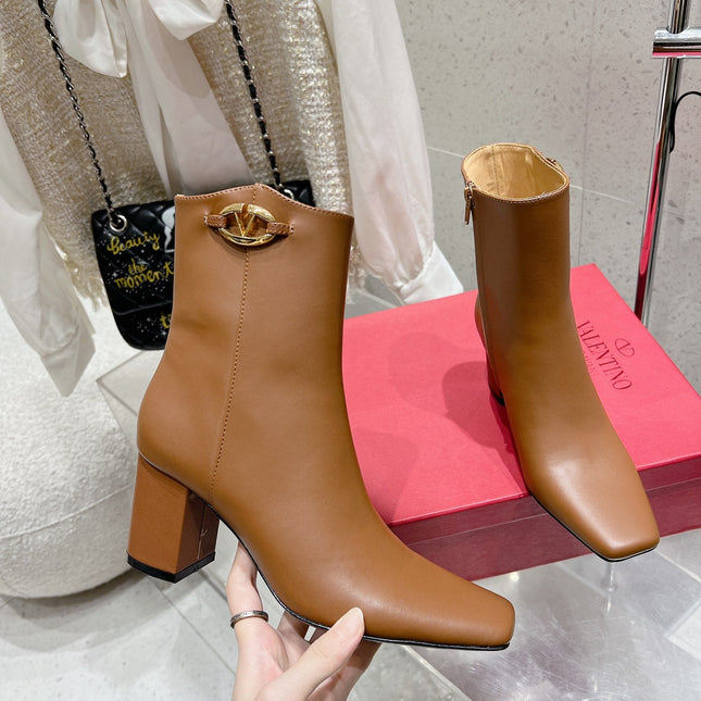 VLOGO SIGNATURE COPPER BROWN CALFSKIN ANKLE BOOT 75 MM