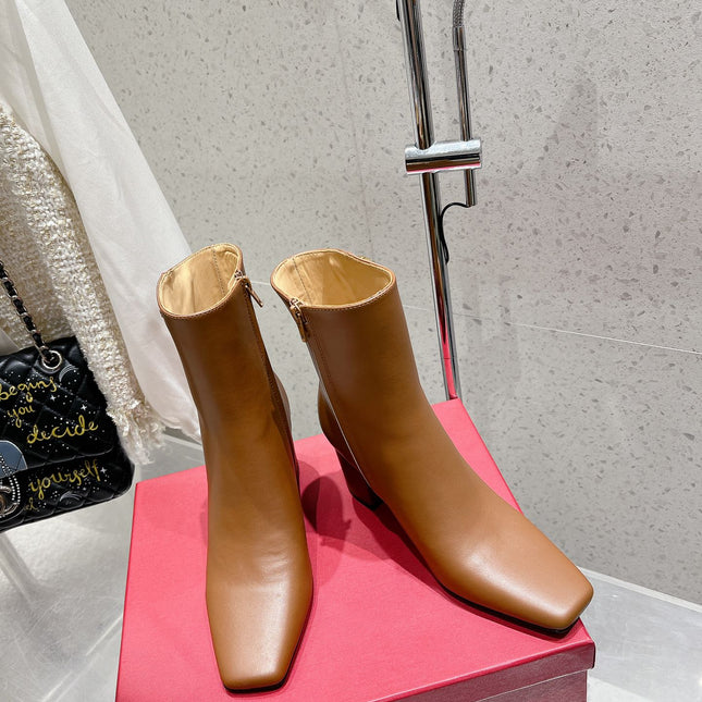 VLOGO SIGNATURE COPPER BROWN CALFSKIN ANKLE BOOT 75 MM