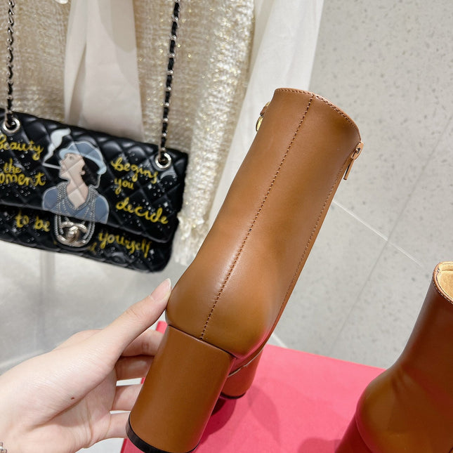 VLOGO SIGNATURE COPPER BROWN CALFSKIN ANKLE BOOT 75 MM