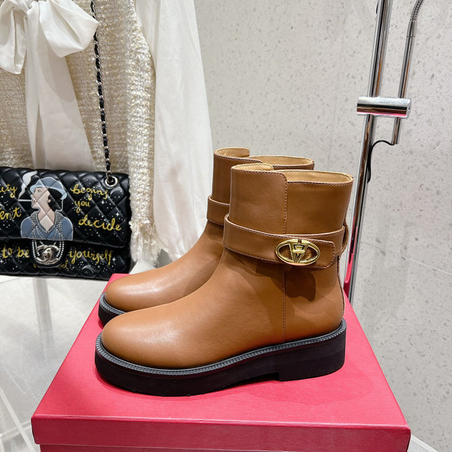VLOGO SIGNATURE COPPER BROWN CALFSKIN ANKLE BOOT 30MM