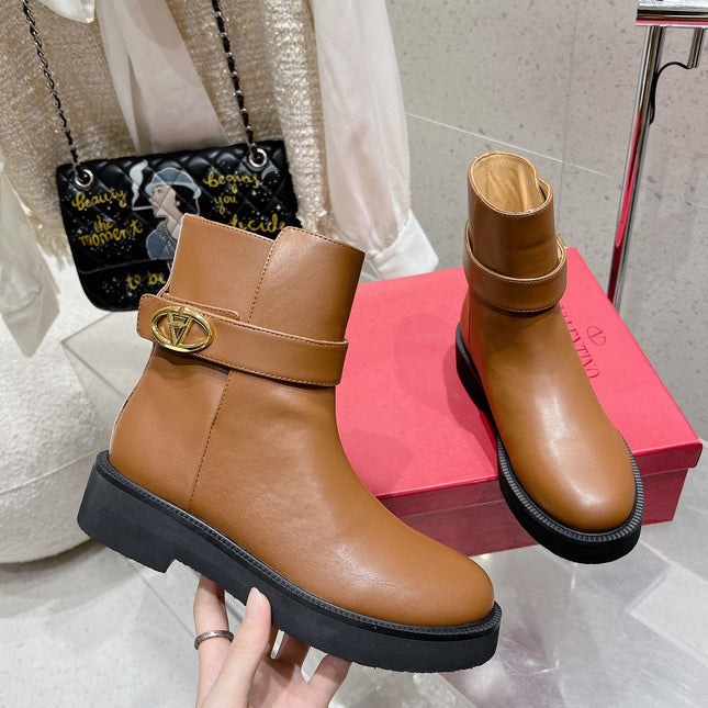 VLOGO SIGNATURE COPPER BROWN CALFSKIN ANKLE BOOT 30MM