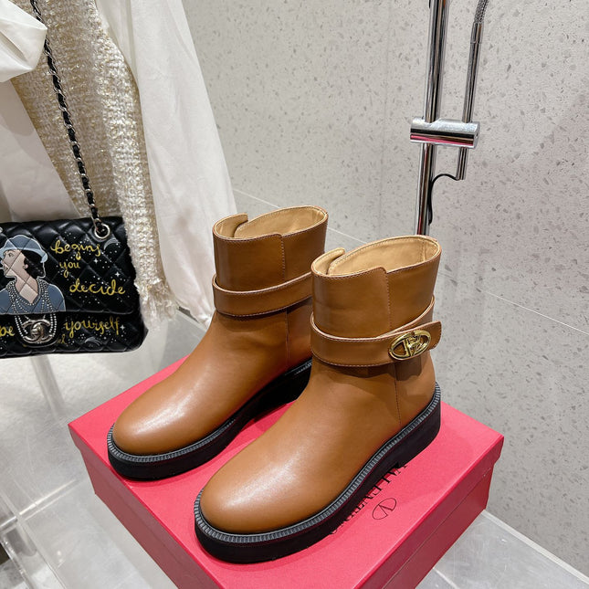 VLOGO SIGNATURE COPPER BROWN CALFSKIN ANKLE BOOT 30MM