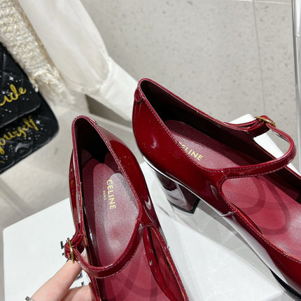 HIGH MARY JANE SHOES IN GARNET RED PATENT CALFSKIN
