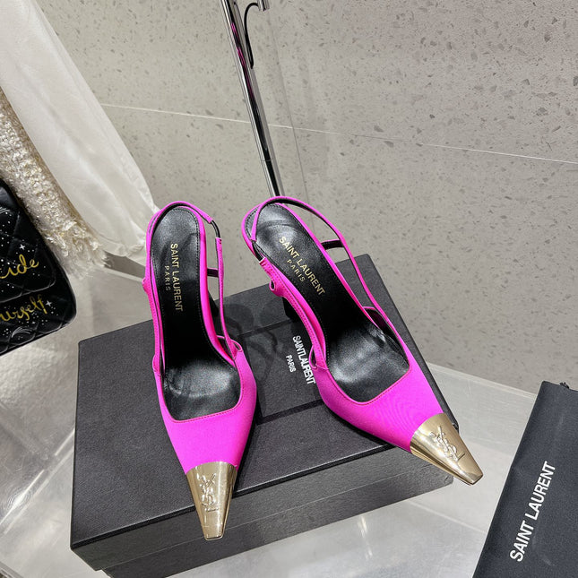 HIGH HEEL 10 CM SLINGBACK IN BRIGHT PINK CALFSKIN WITH GOLD HARDWARE