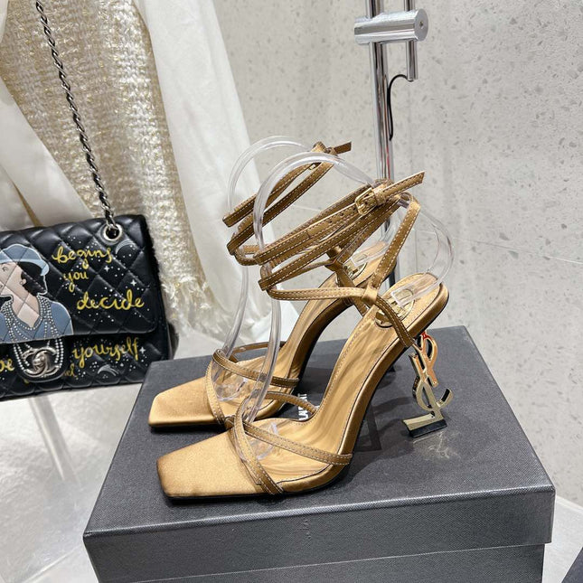 HIGH-HEEL 85 MM SANDAL MULE IN METALLIC GOLD SILK