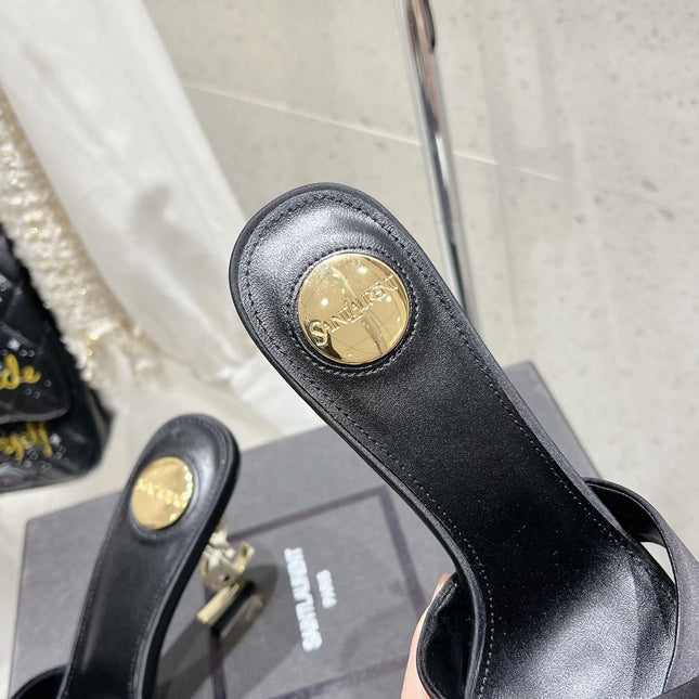 OPYUM HIGH MULES 85 MM IN BLACK SATIN CREPE