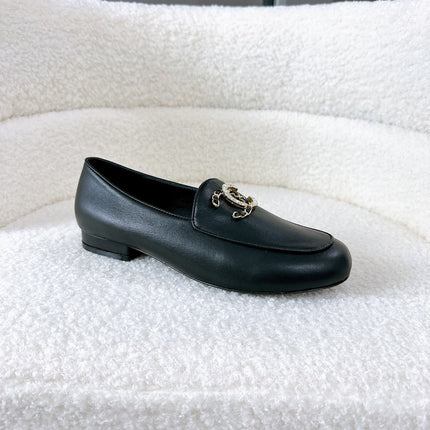 LOAFERS IN BLACK CALFSKIN HARDWARE WITH ROCK MIX CHAIN