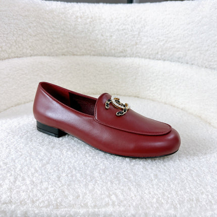 LOAFERS IN RED CALFSKIN HARDWARE WITH ROCK MIX CHAIN