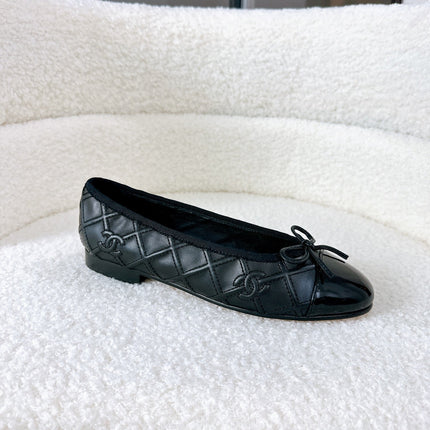 BALLET FLATS BOW IN BLACK CALFSKIN QUILTED