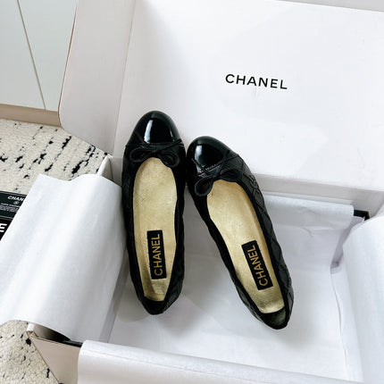 BALLET FLATS BOW IN BLACK CALFSKIN QUILTED