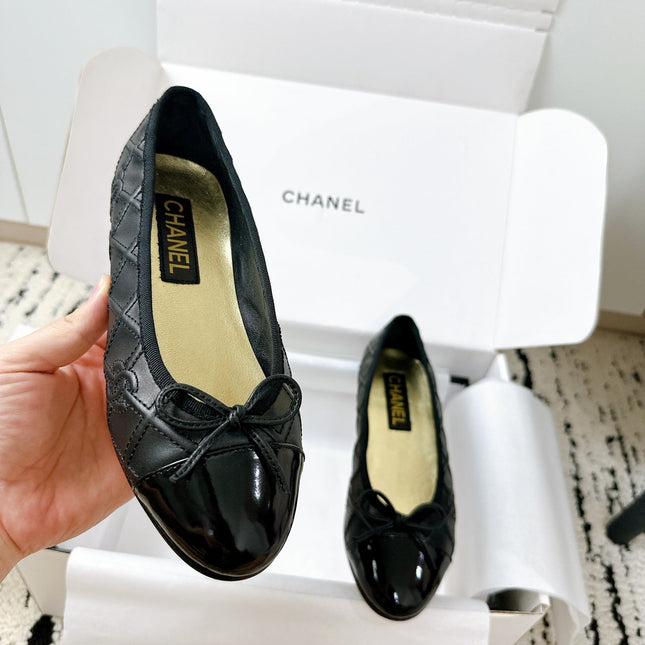 BALLET FLATS BOW IN BLACK CALFSKIN QUILTED