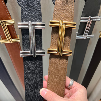 HM TRAVERSE BELT BUCKLE & REVERSIBLE BLACK LEATHER STRAP 38 MM SILVER HARDWARE