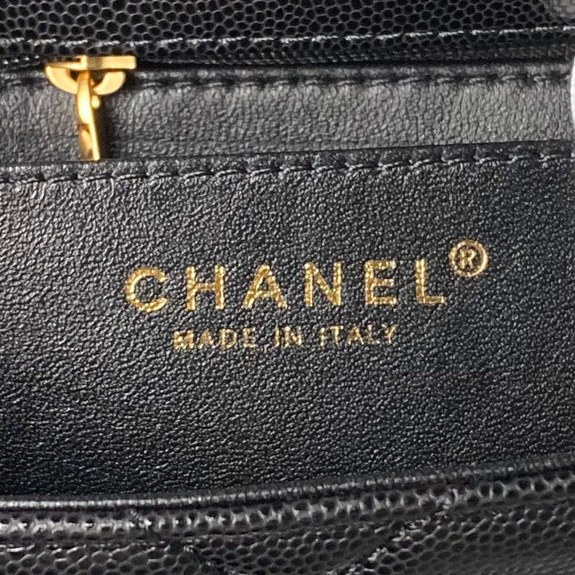 CHANEL 25S FLAP BAG 21 CM IN BLACK GRAINED LAMBSKIN WITH TOP HANDLE