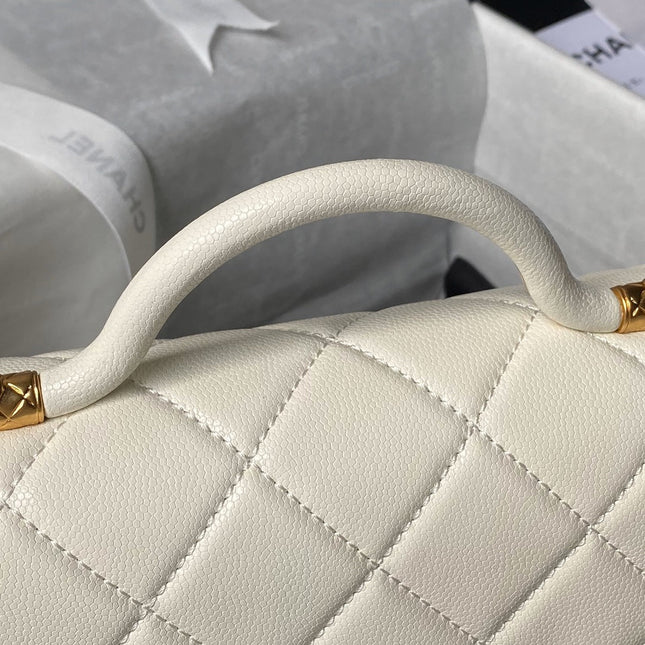 CHANEL 25S FLAP BAG 21 CM IN CREAM WHITE GRAINED LAMBSKIN WITH TOP HANDLE