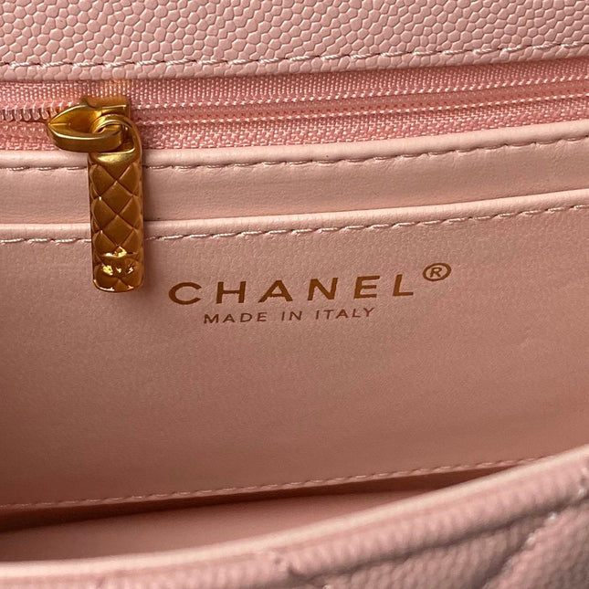 CHANEL 25S FLAP BAG 21 CM IN LIGHT PINK GRAINED LAMBSKIN WITH TOP HANDLE