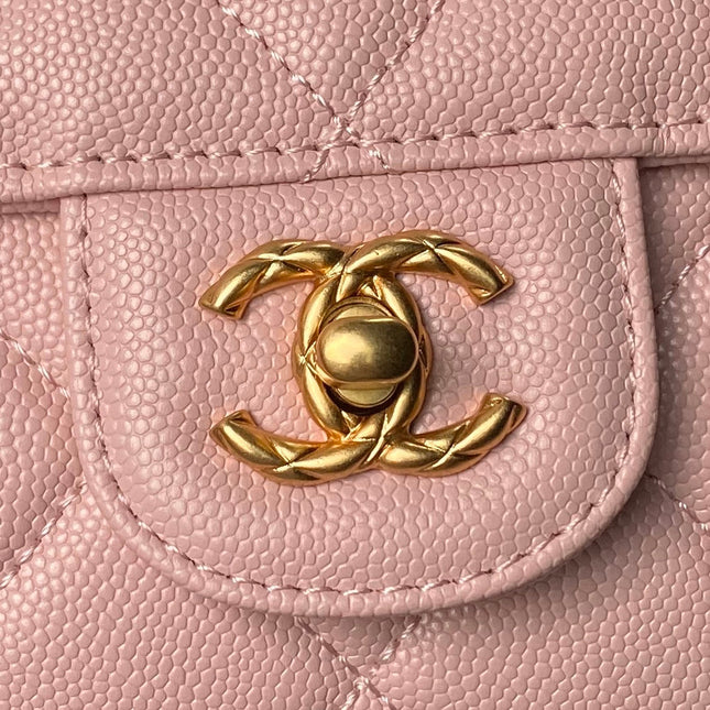 CHANEL 25S FLAP BAG 21 CM IN LIGHT PINK GRAINED LAMBSKIN WITH TOP HANDLE