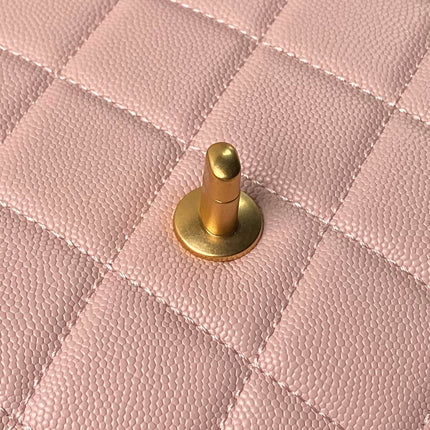 CHANEL 25S FLAP BAG 21 CM IN LIGHT PINK GRAINED LAMBSKIN WITH TOP HANDLE