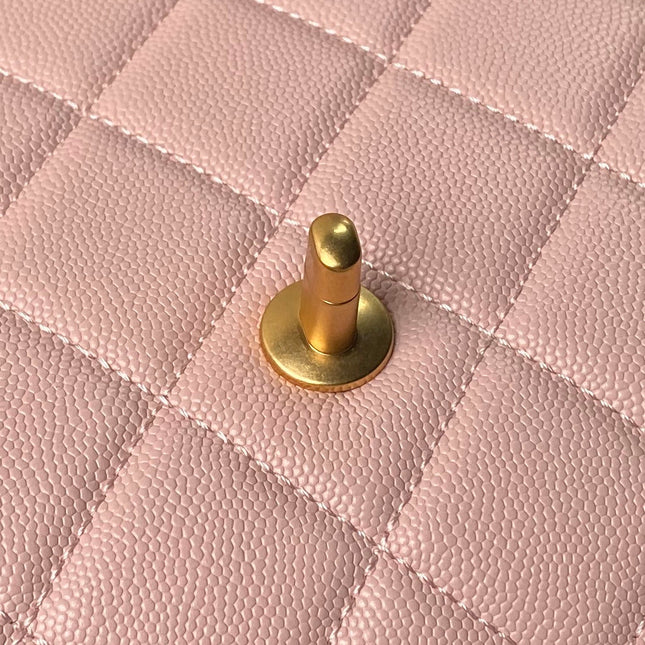 CHANEL 25S FLAP BAG 21 CM IN LIGHT PINK GRAINED LAMBSKIN WITH TOP HANDLE