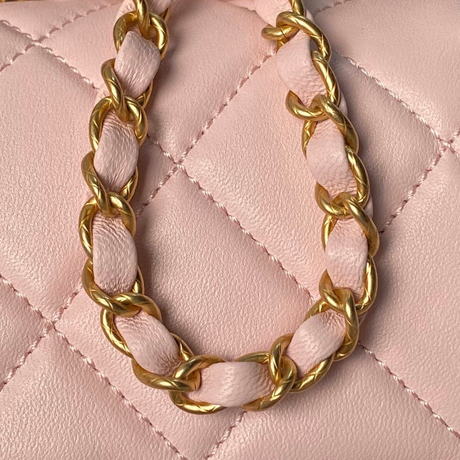 CHANEL 25S FLAP BAG 21 CM IN LIGHT PINK LAMBSKIN WITH TOP HANDLE
