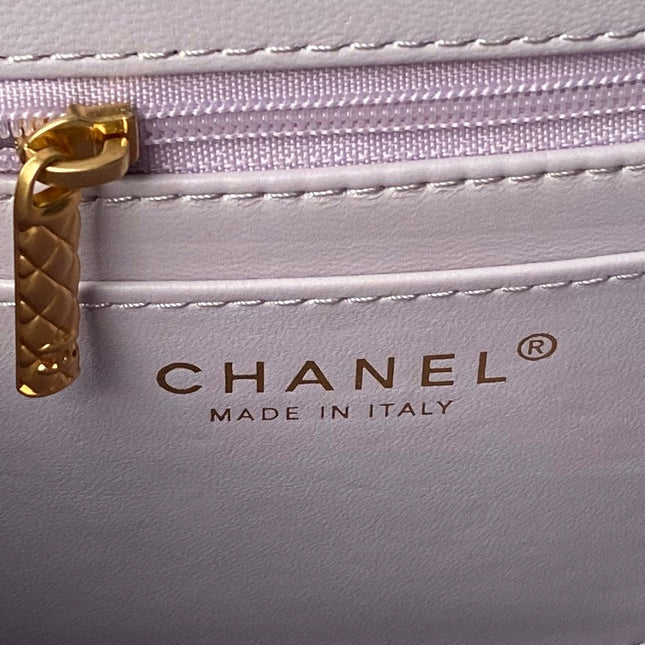 CHANEL 25S FLAP BAG 21 CM IN LIGHT PURPLE LAMBSKIN WITH TOP HANDLE