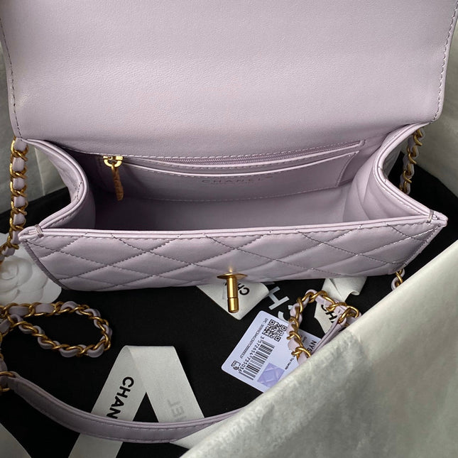 CHANEL 25S FLAP BAG 21 CM IN LIGHT PURPLE LAMBSKIN WITH TOP HANDLE