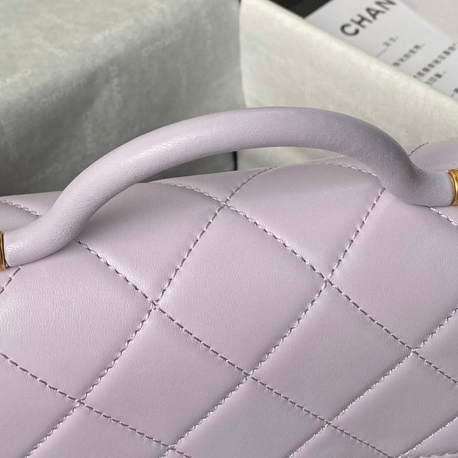 CHANEL 25S FLAP BAG 21 CM IN LIGHT PURPLE LAMBSKIN WITH TOP HANDLE